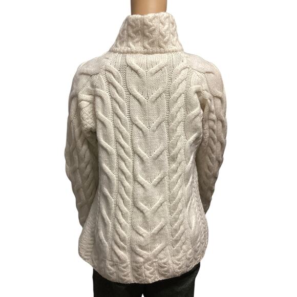 Aran Woollen Mills women’s Wool Cardigan Mock Turtleneck Full Zip size M cream - Picture 3 of 10
